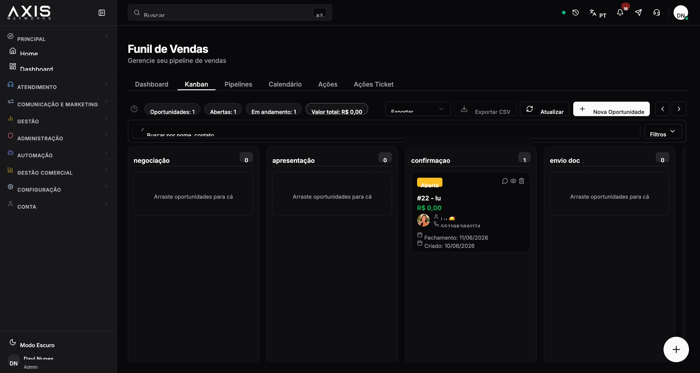 Atende-Ai — Funil de vendas (CRM)